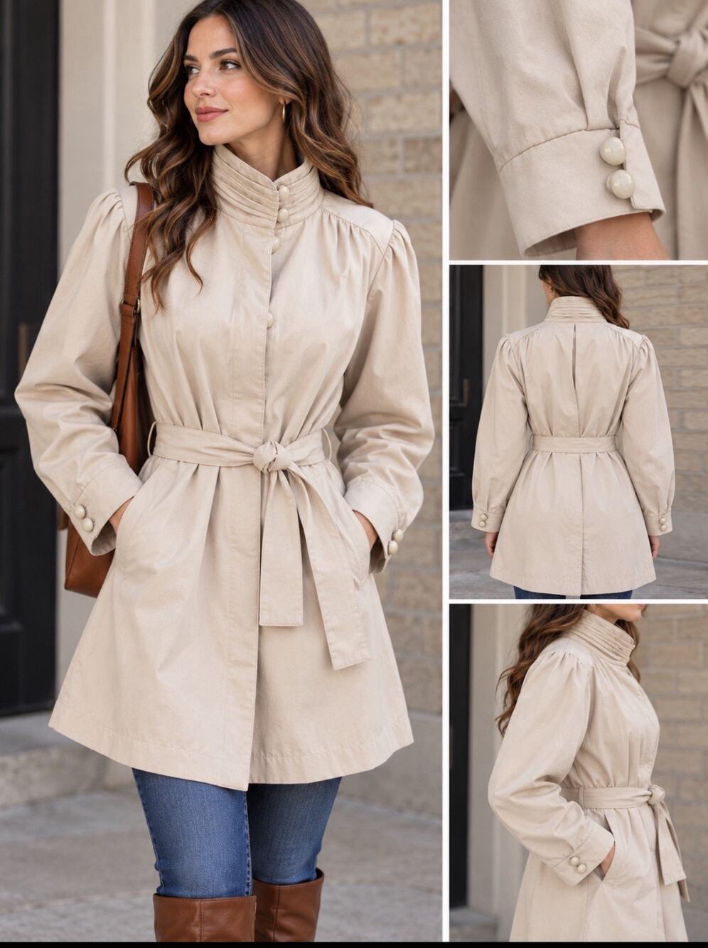 90's London Fog Structured Funnel Button Neck Longline Trench Coat Belted 16R